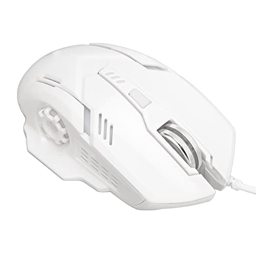 PUSOKEI Kabelgebundene Gaming Maus, Optische USB Computermäuse mit RGB Hintergrundbeleuchtung, 1200/1800/2400/3600 4 DPI Stufen, 6 Programmierbare Tasten, Ergonomische Maus für PC Gamer (Weiß) von PUSOKEI