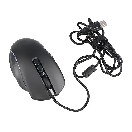 PUSOKEI Kabelgebundene Gaming-Maus mit 10 Tasten, 6 Einstellbaren DPI, RGB-Licht für Computerspieler, Schnurgebundene Maus mit Komfortablem Griff, 14 Lichteffekte (Black) von PUSOKEI