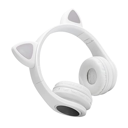 PUSOKEI Kabelloses Bluetooth-Headset, Multifunktionales Katzenohr-Headset, LED-Kopfhörer mit Rauschunterdrückung, mit Mikrofon, Stereo-Surround-Sound-Over-Ear-Headset (Weiss) von PUSOKEI