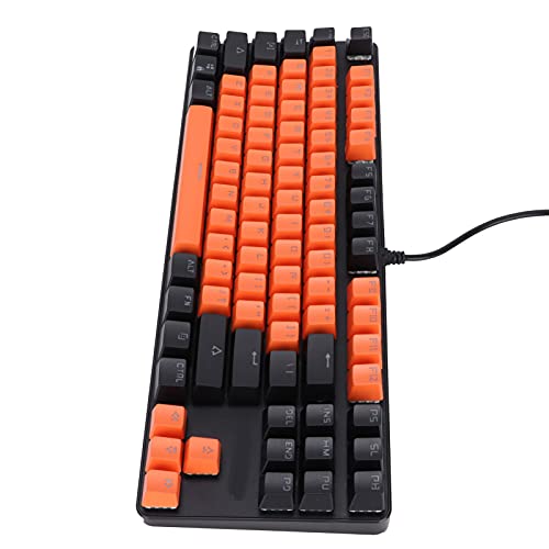 PUSOKEI Mechanische Beleuchtete Tastatur, Gaming-Tastatur mit 12 Multimedia-Tasten, Kabelgebundene USB-Tastatur mit 87 Tasten, Hintergrundbeleuchtung, für PC Gamer Computer Desktop (orange schwarz) von PUSOKEI