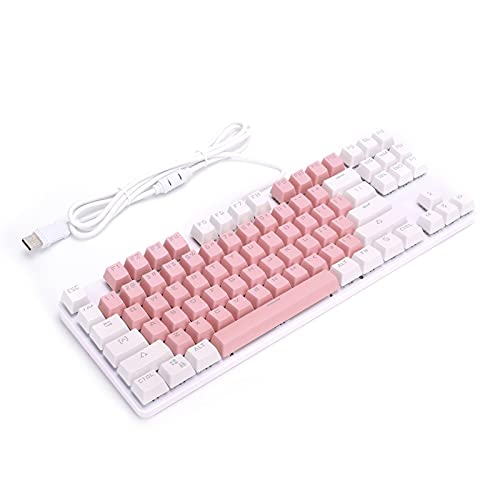 PUSOKEI Mechanische Gaming-Tastatur, 87 Tasten Mechanische Tastaturen mit Blauem Schalter, Kabelgebundene RGB-LED-Tastatur mit Hintergrundbeleuchtung, Ergonomische Standardtastatur (pink mit weiß) von PUSOKEI
