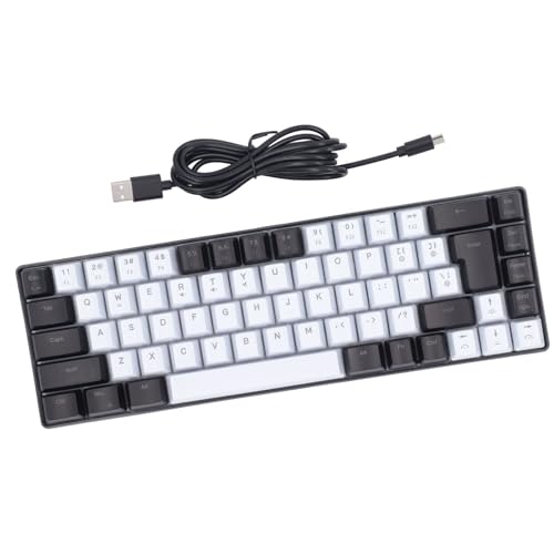 PUSOKEI Membran-Gaming-Tastatur, RGB-Hintergrundbeleuchtung, 68 Tasten, Kompaktes Layout, USB-Kabelverbindung, Multimedia-Steuerung, für Win System Office Family (Schwarz und weiß) von PUSOKEI
