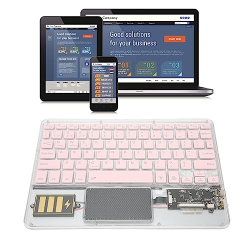 PUSOKEI Multi-Device-BT5.2-Tastatur für Tablet-Telefon-Laptop, Kabellose Wiederaufladbare Beleuchtete Tastatur, Universelle Externe Acryltastatur für Android, für Windows, für IOS (Rosa) von PUSOKEI