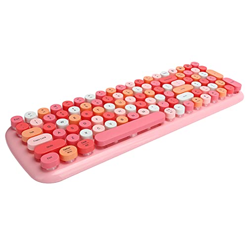 PUSOKEI Niedliche Bluetooth-Tastatur Rote Tastatur - Drahtlose Computertastatur, Runde 100-Tasten-Retro-Tastaturkappe, Runde -Retro-Tastaturkappen mit 100 Tasten(Rosa) von PUSOKEI