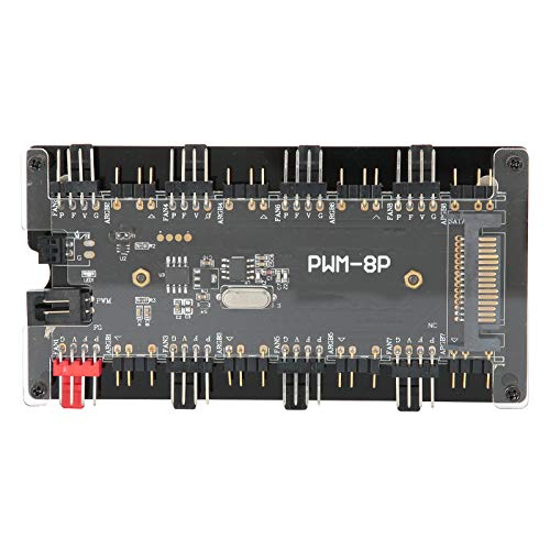 PUSOKEI PWM + ARGB-Gehäuselüfter-Hub, 2-in-1-Controller mit Fernbedienung, 1- bis 8-Lüfter-Multi-Port, 8 ARGB-Ports (5 V, 3-polig) für Computer-Lüfter von PUSOKEI