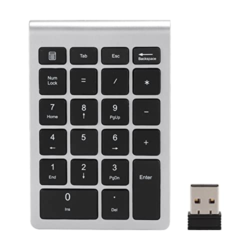 PUSOKEI RF304 USB Ziffernblock Numpad, Tragbare Schlanke Nummernblock Tastatur für Laptop, Finanzbuchhaltungstastatur mit Empfänger (Silber schwarz) von PUSOKEI