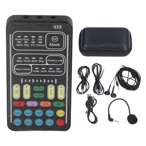 PUSOKEI Tragbarer Sprachwechsler, Multifunktionale Sound Live Soundkarte mit 8 Soundeffekten, Handheld Bluetooth Sprachverzerrer für PS4/Xbox/Switch/Tablet/Laptop(DC5V) von PUSOKEI