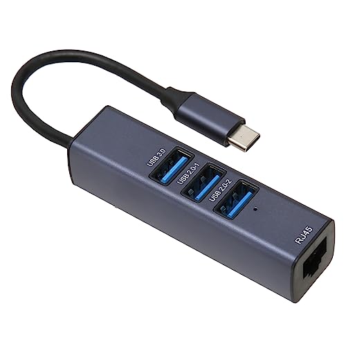 PUSOKEI USB C Hub, 4 Ports Gigabit Ethernet, 5 Gbit/s Datenübertragung, Aluminiumlegierung, für Laptop PC Mac Book fürfür MacOS für von PUSOKEI