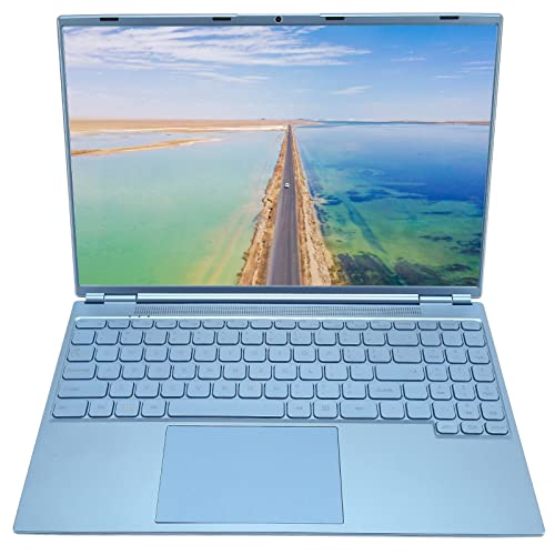 PUSOKEI Ultradünner Laptop, 16 Zoll 2K Full HD IPS Display, Quad Core N5095 CPU, DDR4 12 GB RAM, SSD Speicher, 2 MP Webcam, 2,4 G/5 G WLAN, BT5.0, 5000 MAh, 11, Blau (12GB+256GB von PUSOKEI