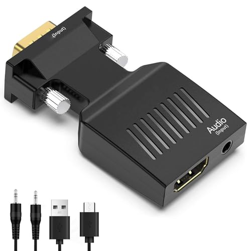 PUSOKEI VGA auf HDMI Adapter Konverter mit Audio, Aktiver Männlicher VGA auf weiblicher HDMI 1080P 60Hz Video Dongle Adapter, VGA Quelle auf HDMI Display Konverter für Computer, Projektor von PUSOKEI
