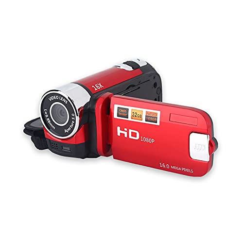 PUSOKEI Videokamera-Camcorder, Full HD 720P 16MP Digitale Video-DV-Kamera, 270° Drehung, COMS-Sensor, 2,7-Zoll-Bildschirm, 16-facher Digitalzoom, für Innen/Außen(rot) von PUSOKEI