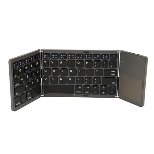 PUSOKEI Zusammenklappbare Kabellose Tastatur mit Touchpad, BT3.0, Automatischer Schlafmodus, Schlanke Tragbare Tastatur für Laptop-Tablet-Telefone, Aluminiumlegierung, von PUSOKEI