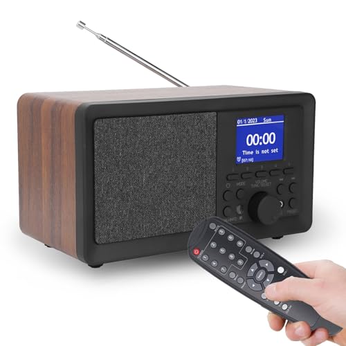 Tragbares Vintage Radio, DAB/DAB+/UKW Radio, Bluetooth Digitalradio mit 2,4 Zoll Display, USB- und AUX Eingang, Eingebauter 10 W HiFi Lautsprecher, Weckerfunktion, Fernbedienung von PUSOKEI
