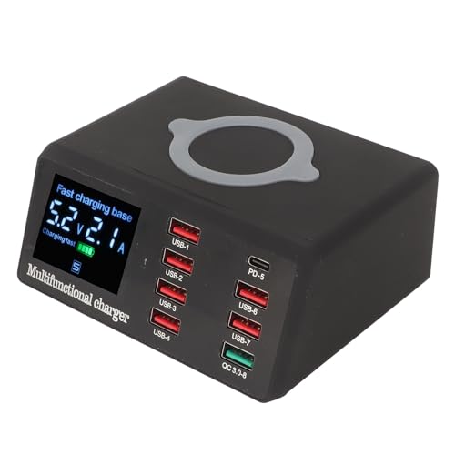 USB Ladegerät 100 W, 8 Ports, QC 3.0, Kabelloses Ladegerät PD18W mit LCD Display, KabellosesSchnellladen für IOS, Tablets (EU-Stecker) von PUSOKEI