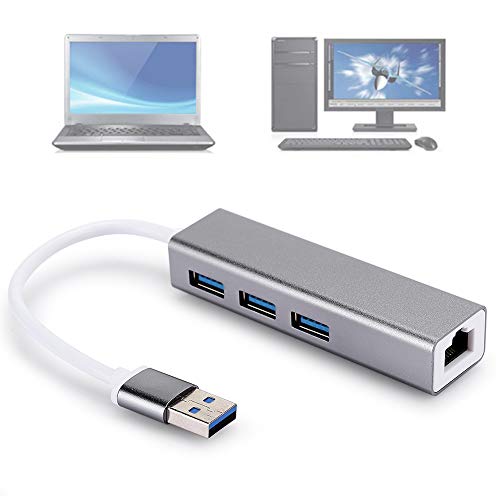 USB zu Ethernet Adapter, USB 3.0 zu Gigabit Ethernet RJ45 LAN Netzwerkadapter 5 Gbit/s, USB Hub mit 3 USB 3.0 Ports, für Windows 7/8/10, für Betriebssystem von PUSOKEI