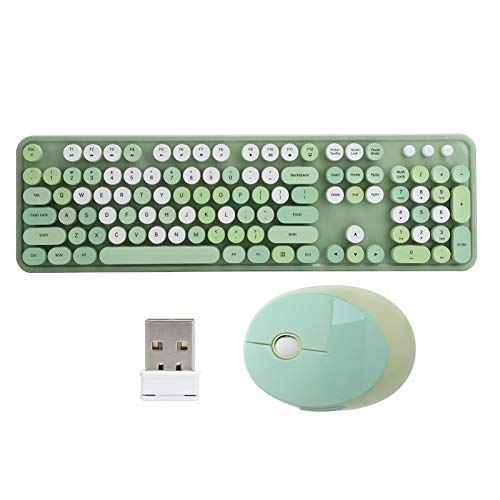 Wireless Keyboard and Mouse Combo, 2.4G Farbige Retro Round Keycaps Keyboard, 104 Tasten / 1600 DPI Retro Keyboard Mouse Set - USB-Empfänger für XP / für Win 7 / für Win 8 / von PUSOKEI