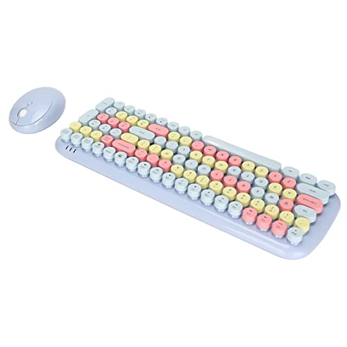 Wireless Keyboard and Mouse Combo, 2.4G Wireless 100 Keys Keyboard, 4 Tasten Mouse, Retro Circular Keycap, mit USB-Empfänger, für Laptop/Windows/PC (Candy XR hellblaue Mischfarbe) von PUSOKEI