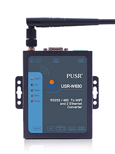 PUSR Industrieller RS485 RS232 zu WiFi/Ethernet-Konverter, seriell zu WiFi/WiFi zu Ethernet-Konverter, unterstützt Modbus RTU zu TCP, kabelgebundener AP STA AP+STA-Modus, zwei LAN-Ports, USR-W630 von PUSR