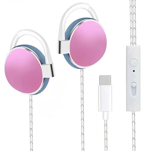 PUTOAHAO Rosa USB C Kopfhörer mit Kabel USB C Ohrhörer mit Kabel,on Ear Kopfhörer mit Kabel,Kopfhörer Kabel,Kopfhörer Kabelgebunden,Kopfhörer C Typ,Clip On Kopfhörer mit Mikrofon von PUTOAHAO