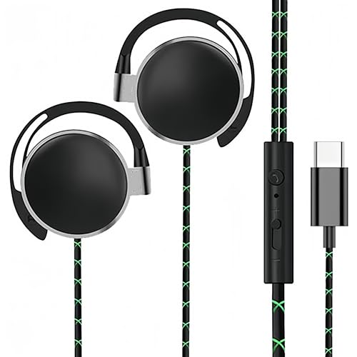 PUTOAHAO Schwarze USB C Kopfhörer mit Kabel USB C Ohrhörer mit Kabel,on Ear Kopfhörer mit Kabel,Kopfhörer Kabel,Kopfhörer Kabelgebunden,Kopfhörer C Typ,Clip On Kopfhörer mit Mikrofon von PUTOAHAO