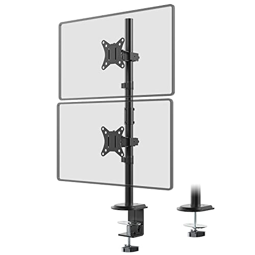 Monitor Halterung 2 Monitore, Extra hohe 80cm Pole Vertical Stack Bildschirmhalterung für 17-32 Zoll Monitore bis zu 9kg, Dualer Monitorständer mit Schwenk-Neige-Drehung von PUTORSEN