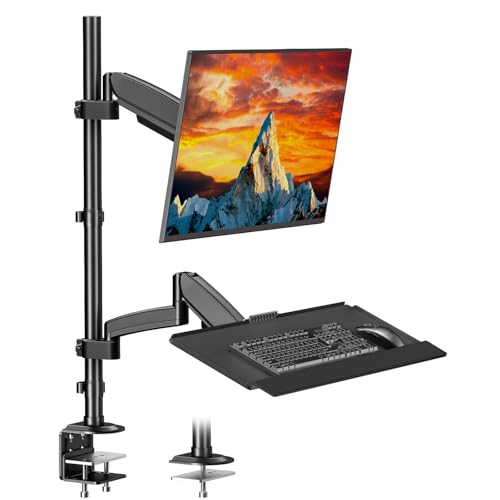 Monitor Halterung mit Tastatur Ablage - für 17-32 Zoll Gasfeder Monitor Halterung bis 9 kg,Keyboard Mount passt auf die meisten Standard und Oversized Keyboards,hält bis zu 2.2lbs von PUTORSEN