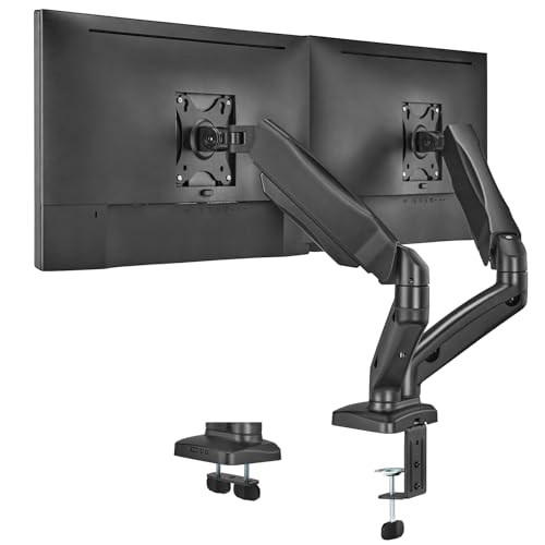 PUTORSEN Bildschirmhalterung 2 Monitore für 17-32 Zoll Flach & Curved Bildschirme, 9kg/arm, Monitor Halterung 2 Monitore Höhenverstellbar, Neigbar Schwenkbar Drehungbar, VESA 75/100mm Tischhalterung von PUTORSEN