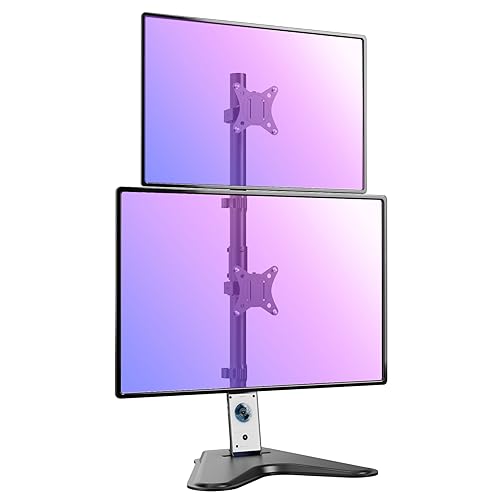 PUTORSEN Monitor Halterung 2 Monitore, Vertikale Doppelmonitorhalterung für 17-32-Zoll-LCD-LED-Bildschirme, Dualer Freistehender Monitor Halterung, VESA 75x75-100x100mm, Schwarz von PUTORSEN