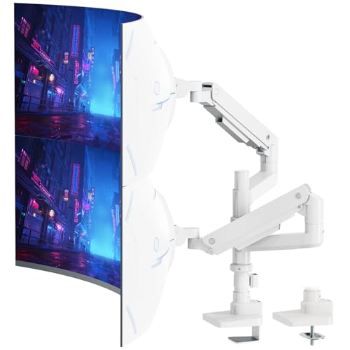 PUTORSEN Monitor Halterung 2 Monitore für 17-49 Zoll Flach & Curved Bildschirm, Gasfeder Dual Monitore Tischhalterung Höhenverstellbar Neigbar Schwenkbar, Gewichtskapazität 2-20 kg pro Arm von PUTORSEN