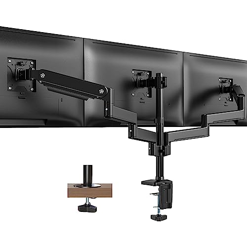 PUTORSEN Monitor Halterung 3 Monitore, Ergonomische Gasfeder Monitorhalterung für 17-27 Zoll LCD Bildschirme Schwenkbare Neigbare Höhenverstellbar mit VESA 75/100mm, Tragfähigkeit 7 kg pro Arm von PUTORSEN