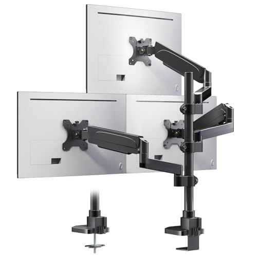 PUTORSEN Monitor Halterung 3 Monitore für 17-32 Zoll Bildschirm, Monitorhalterung 3 Monitore Höhenverstellbar mit 9 kg Pro Arm, 67 cm Stange Bildschirmhalterung Schwenkbar Neigbar, VESA 75/100 mm von PUTORSEN
