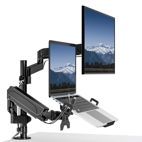 PUTORSEN Monitor Halterung mit Laptop Arm für 17-32 Zoll Bildschirm bis zu 18" Notebook, Vollständig Verstellbarer Federgestützter Monitorarm Höhenverstellbar mit Klammer, VESA 75x75/100x100mm von PUTORSEN