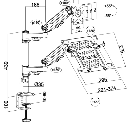 PUTORSEN Monitor Halterung mit Laptop Arm für 17-35 Zoll Bildschirm bis zu 18" Notebook,Vollständig Verstellbarer Federgestützter Laptop Halterung Schreibtisch,Höhenverstellbar mit Klammer von PUTORSEN