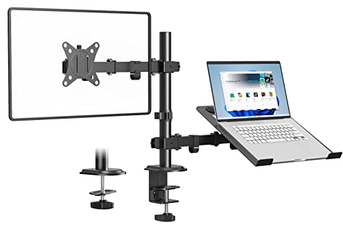 PUTORSEN Monitor Halterung mit Laptop Arm für 17 bis 32 Zoll LCD LED Bildschirm & max. 17 Zoll Notebook, Neigbare Drehbare Monitor Laptop Halterung, VESA 75x75-100x100mm, 2 Montageoptionen von PUTORSEN