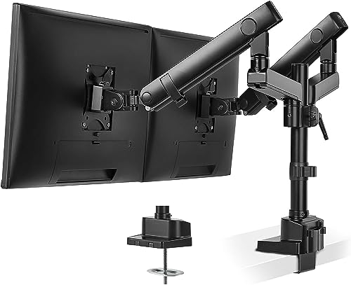 PUTORSEN Monitor Tischhalterung 2 Monitore - Premium Aluminium Ergonomische Schwenkbare Neigbare Höhenverstellbar Monitorhalterung für Zwei 17"-32" LED LCD Bildschirme - VESA 75x75-100x100mm, 8kg/Arm von PUTORSEN