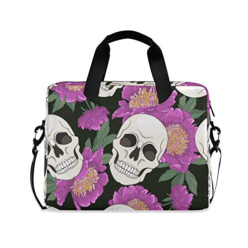 PUXUQU Blumen Blume Zucker Schädel Laptoptasche 15.6 Zoll Laptop Tasche Aktentasche Hülle Notebooktasche Handtasche Schulter Tasche für Uni Arbeit Business von PUXUQU