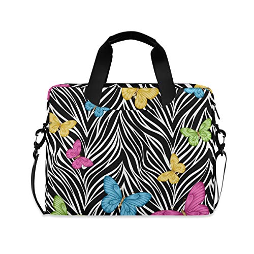 PUXUQU Bunt Schmetterling Zebra Druck Laptoptasche 15.6 Zoll Laptop Tasche Aktentasche Hülle Notebooktasche Handtasche Schulter Tasche für Uni Arbeit Business von PUXUQU