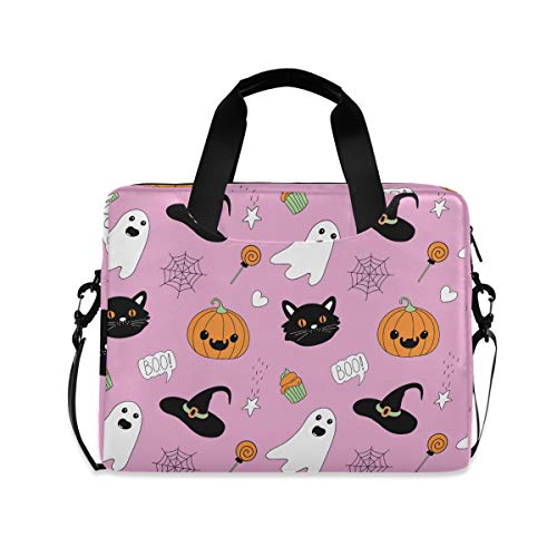 PUXUQU Halloween Nett Kürbis Geist schwarz Katze Laptoptasche 15.6 Zoll Laptop Tasche Aktentasche Hülle Notebooktasche Handtasche Schulter Tasche für Uni Arbeit Business von PUXUQU