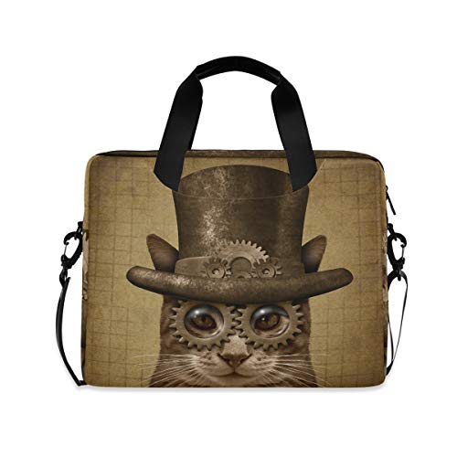 PUXUQU Jahrgang Steam Punk Katze Laptoptasche 15.6 Zoll Laptop Tasche Aktentasche Hülle Notebooktasche Handtasche Schulter Tasche für Uni Arbeit Business von CMMT