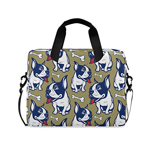 PUXUQU Lustig Französisch Bulldogge Hund Knochen Muster Laptoptasche 15.6 Zoll Laptop Tasche Aktentasche Hülle Notebooktasche Handtasche Schulter Tasche für Uni Arbeit Business von PUXUQU