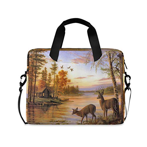 PUXUQU Sonnenuntergang Fluss mit Hirsch Laptoptasche 15.6 Zoll Laptop Tasche Aktentasche Hülle Notebooktasche Handtasche Schulter Tasche für Uni Arbeit Business von PUXUQU