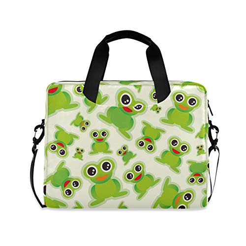 PUXUQU Süß Grün Frosch Muster Laptoptasche 15.6 Zoll Laptop Tasche Aktentasche Hülle Notebooktasche Handtasche Schulter Tasche für Uni Arbeit Business von PUXUQU