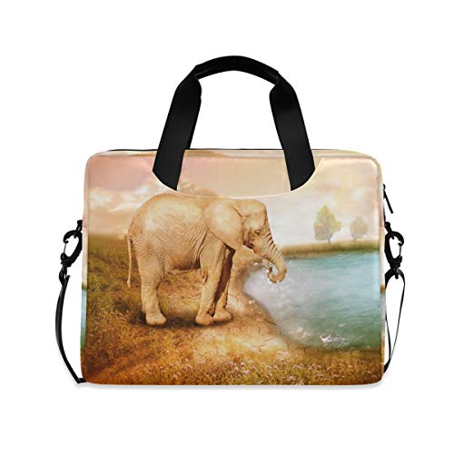 PUXUQU Süß Tier Elefant Wasser Trinken Laptoptasche 15.6 Zoll Laptop Tasche Aktentasche Hülle Notebooktasche Handtasche Schulter Tasche für Uni Arbeit Business von PUXUQU