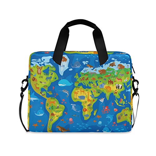 PUXUQU Tier Welt Karte Laptoptasche 15.6 Zoll Laptop Tasche Aktentasche Hülle Notebooktasche Handtasche Schulter Tasche für Uni Arbeit Business von PUXUQU
