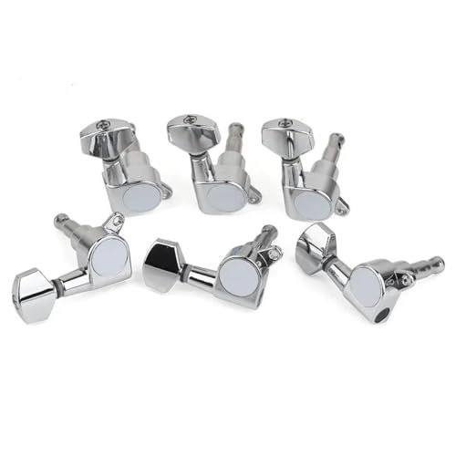 Gitarrenwirbel Sechsteilige 3L3R Big Square Sealed String Stimmwirbel Stimmschlüssel Mechaniken Stimmgeräte für E-Gitarre oder Akustikgitarre(Chrome) von PUYTERD