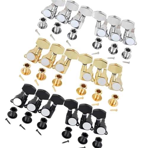 Gitarrenwirbel Sechsteilige 3L3R Big Square Sealed String Stimmwirbel Stimmschlüssel Mechaniken Stimmgeräte für E-Gitarre oder Akustikgitarre(Gold) von PUYTERD
