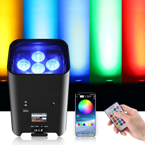 PUZILOZA 108W Akku LED Par Scheinwerfer Strahler APP (IOS- und Android), Wiederaufladbarer RGBWA+UV Bühnenlicht Uplight Outdoor mit Fernbedienung/DMX Disco licht für DJ party Bar Hochzeit Geburtstag von PUZILOZA