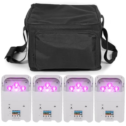 PUZILOZA 4PCS 108W LED Par Scheinwerfer Akku mit Tasche, APP RGBWA+UV DMX Eingebauter Wiederaufladbarer 9600-mAh-Akku Bühnenlicht Uplight mit Fernbedienung für DJ Bar KTV Hochzeit Geburtsta von PUZILOZA