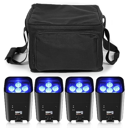 PUZILOZA 4PCS 108W LED Par Scheinwerfer Akku mit Tasche per APP, RGBWA+UV DMX Eingebauter wiederaufladbarer 8800-mAh-Akku Bühnenlicht Uplight mit Fernbedienung für DJ Bar KTV Hochzeit Geburtsta von PUZILOZA