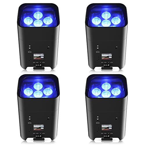 PUZILOZA 6X18W Akku LED Par Scheinwerfer Strahler Wiederaufladbarer RGBWA+UV Bühnenlicht Uplight Outdoor (Schwarz- 4PCS) von PUZILOZA